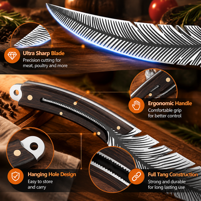Professional Boning Knife, High Carbon Steel Ultra Sharp Meat Knife with Wooden Handle & Protective Sheath