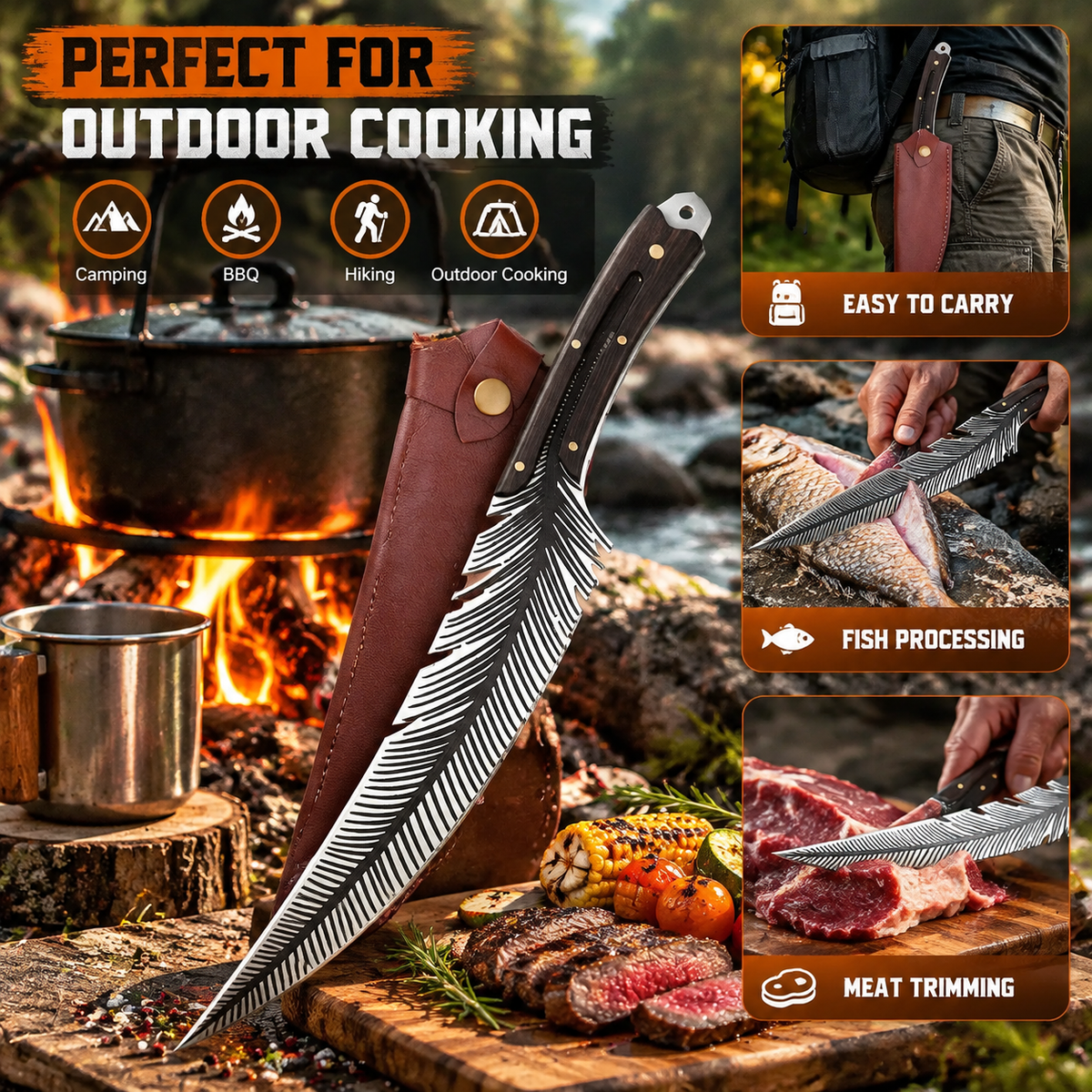 Professional Boning Knife, High Carbon Steel Ultra Sharp Meat Knife with Wooden Handle & Protective Sheath