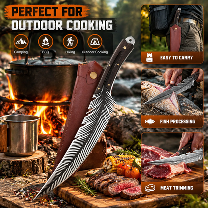 Professional Boning Knife, High Carbon Steel Ultra Sharp Meat Knife with Wooden Handle & Protective Sheath