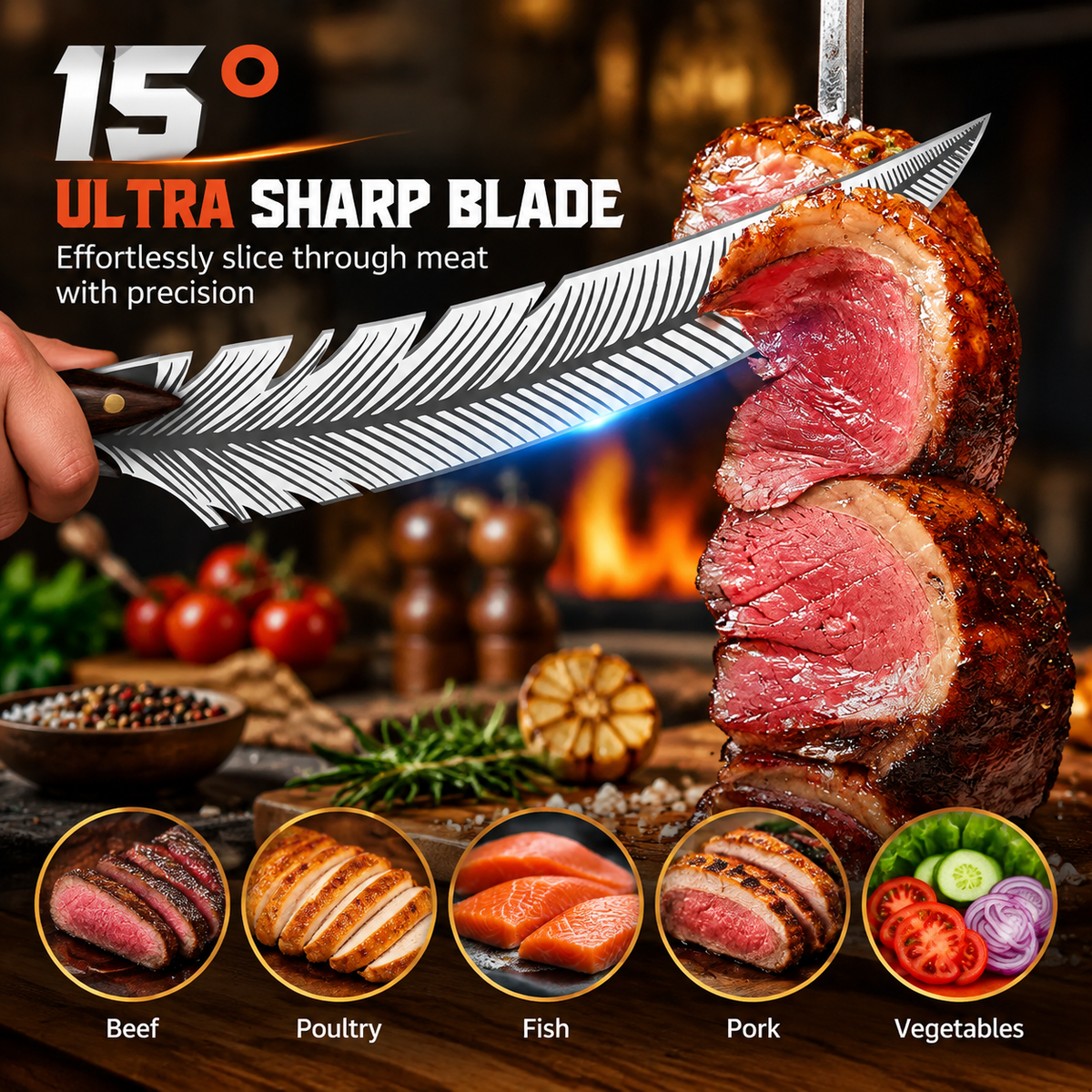 Professional Boning Knife, High Carbon Steel Ultra Sharp Meat Knife with Wooden Handle & Protective Sheath