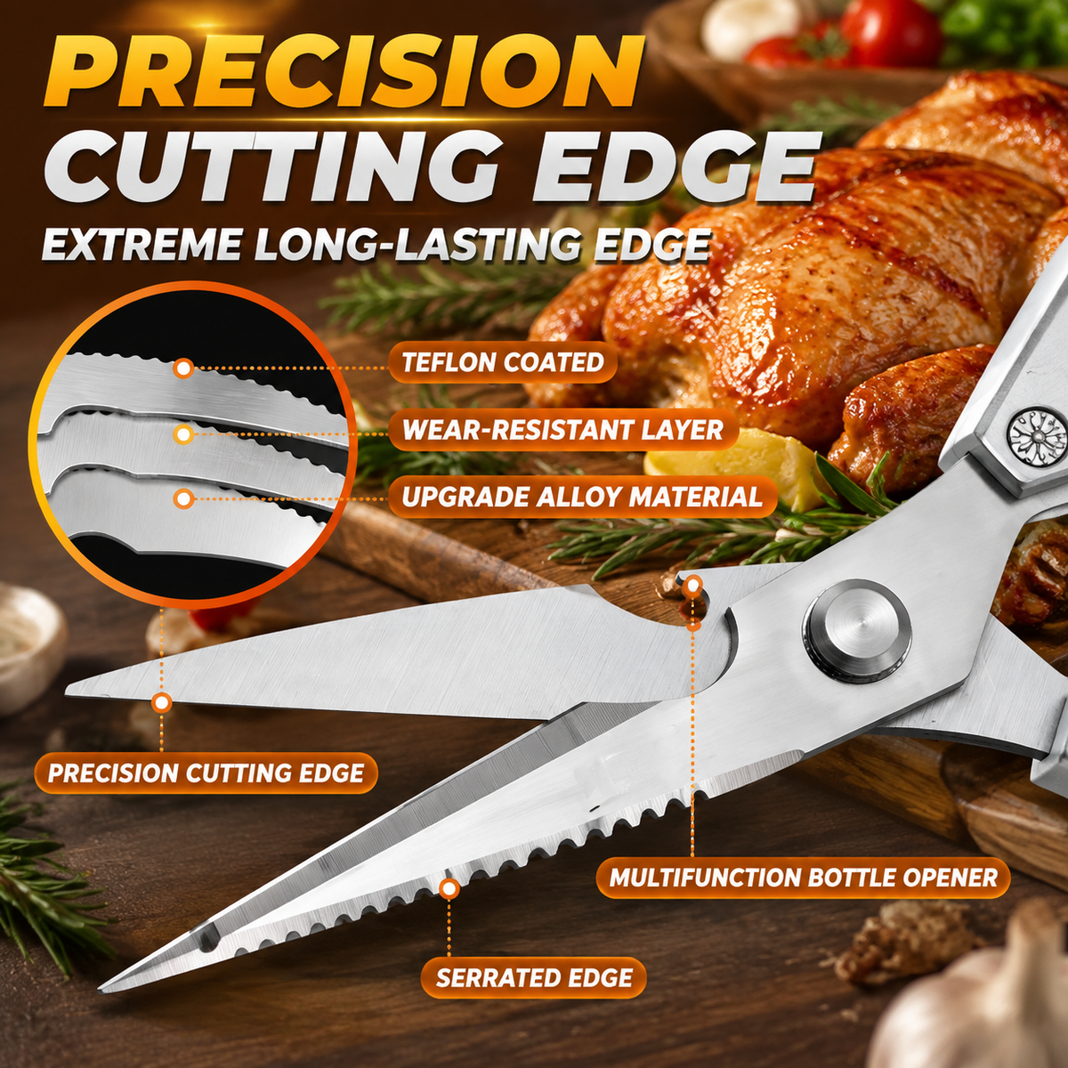 Premium Stainless Steel Kitchen Scissors, Sharp Poultry Shears for Meat, Chicken & Food Preparation