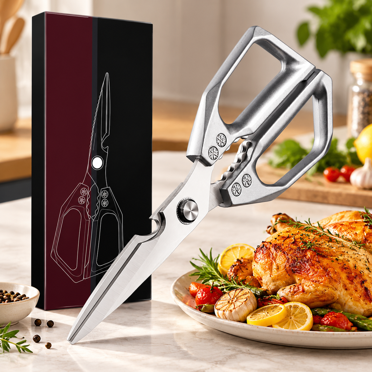 Premium Stainless Steel Kitchen Scissors, Sharp Poultry Shears for Meat, Chicken & Food Preparation