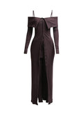 2 PC Cardigan Dress and Leggings Set  (Chocolate) image 0