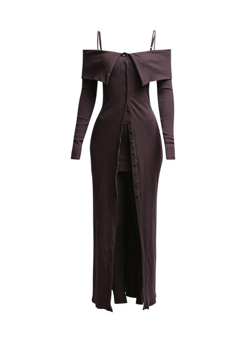 2 PC Cardigan Dress and Leggings Set  (Chocolate) image 0