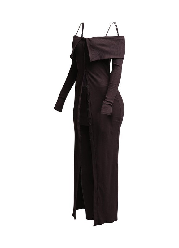2 PC Cardigan Dress and Leggings Set  (Chocolate) image 5