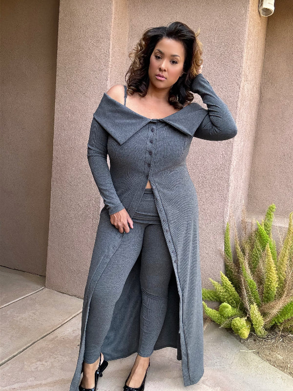 2 Piece Cardigan Dress & Leggings Set (charcoal grey) image 2