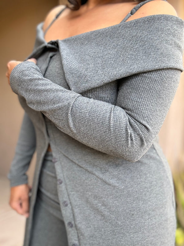 2 Piece Cardigan Dress & Leggings Set (charcoal grey) image 3