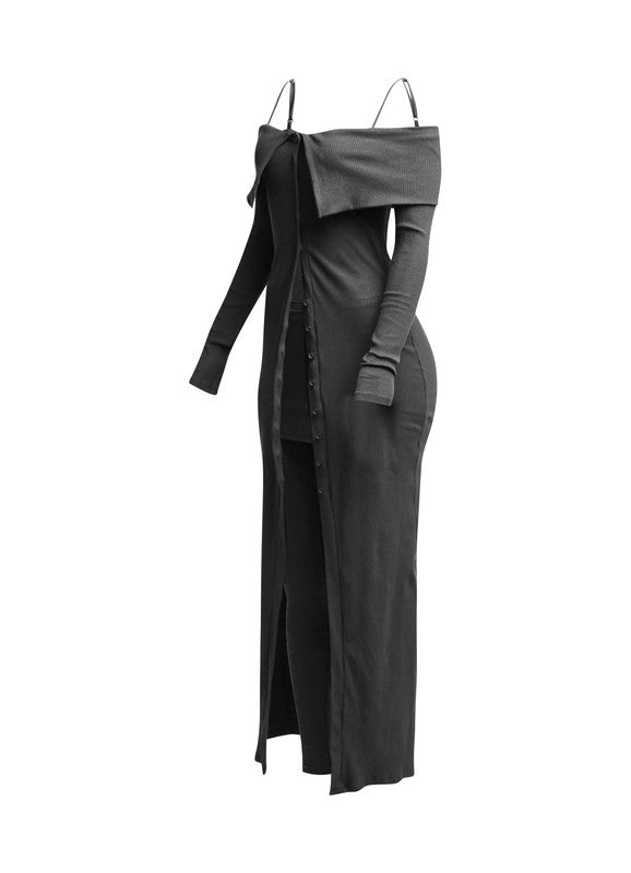 2 Piece Cardigan Dress & Leggings Set (charcoal grey) image 5