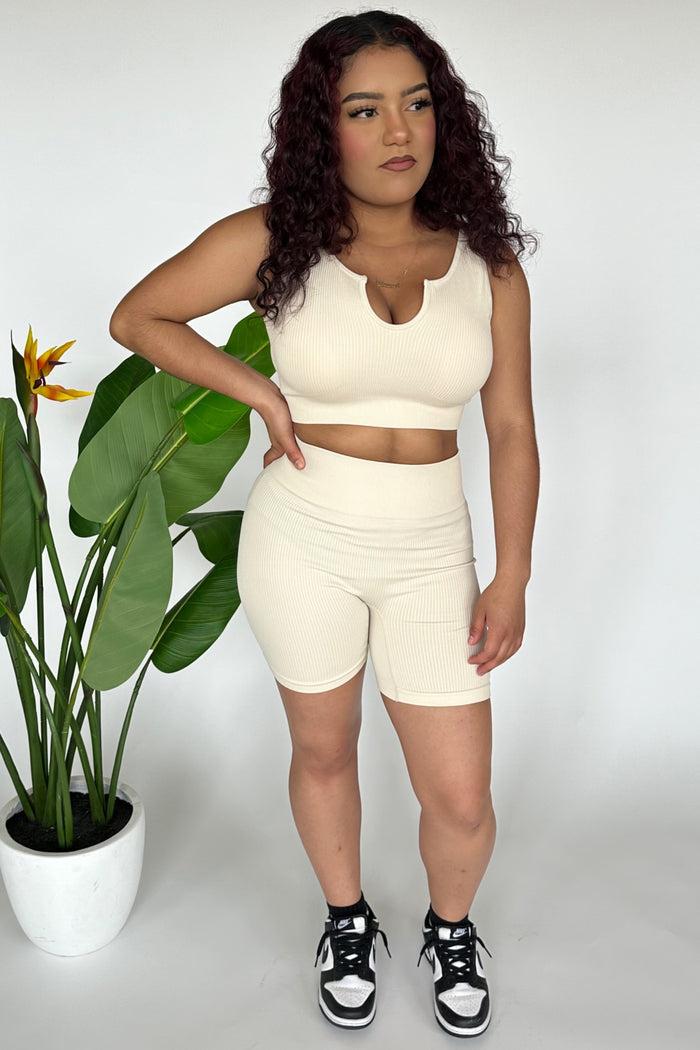 2pc Ribbed Biker Set - Ivory image 2