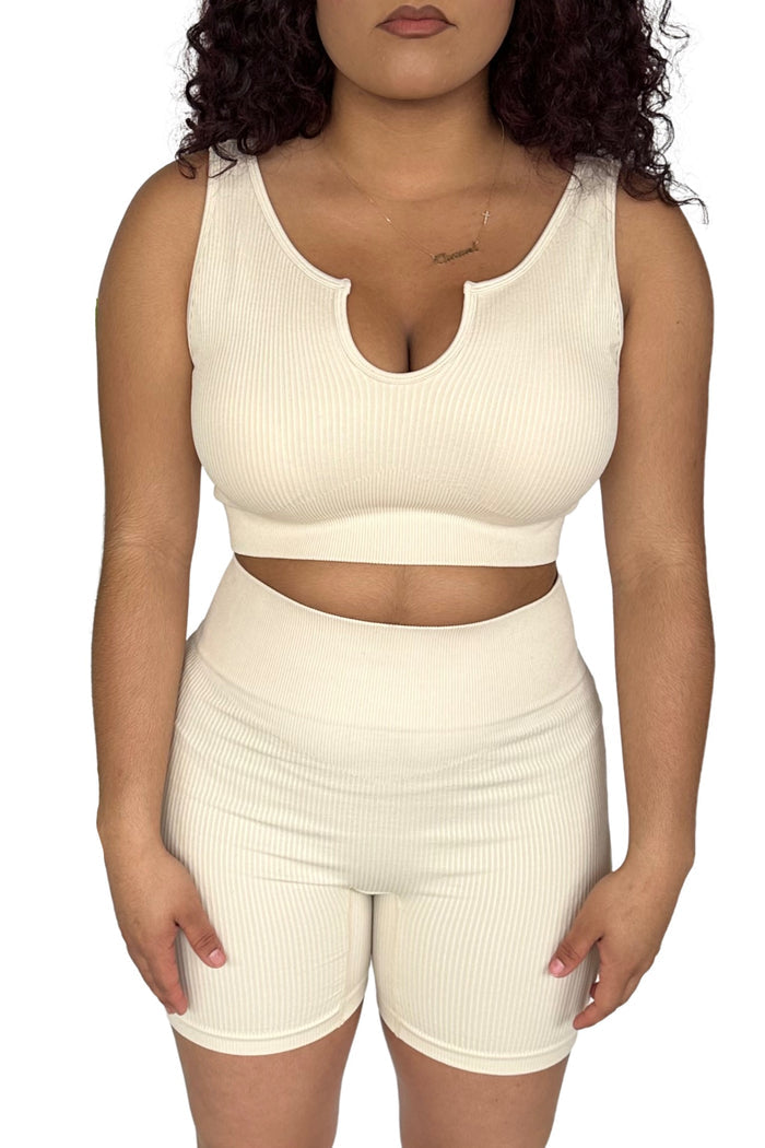 2pc Ribbed Biker Set - Ivory image 5