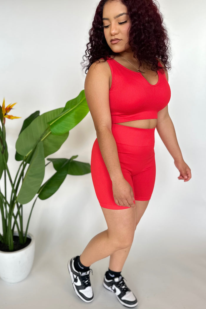 2pc Ribbed Biker Set - Red image 2