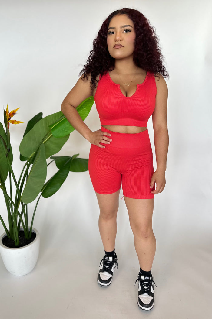 2pc Ribbed Biker Set - Red image 3