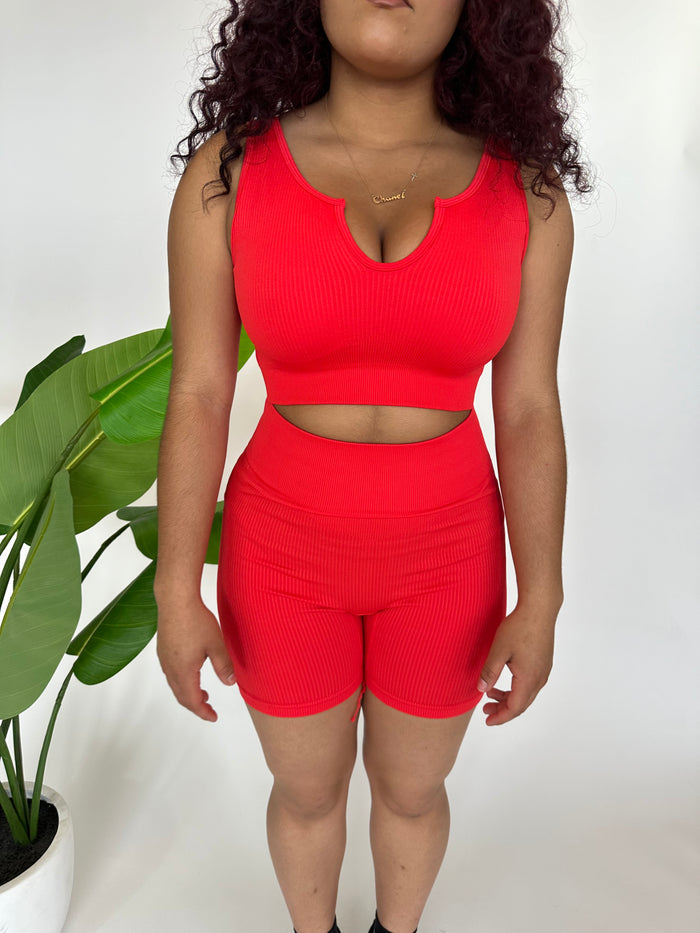 2pc Ribbed Biker Set - Red image 5