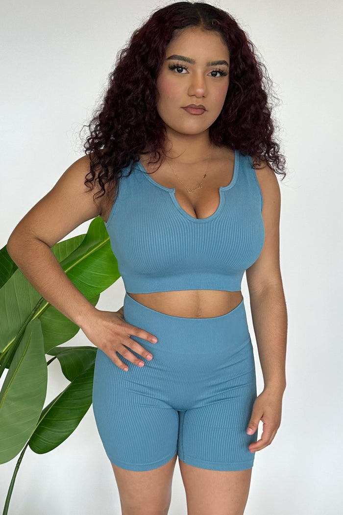 2pc Ribbed Biker Set - Teal image 2