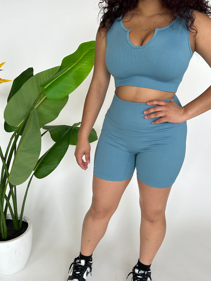 2pc Ribbed Biker Set - Teal image 4