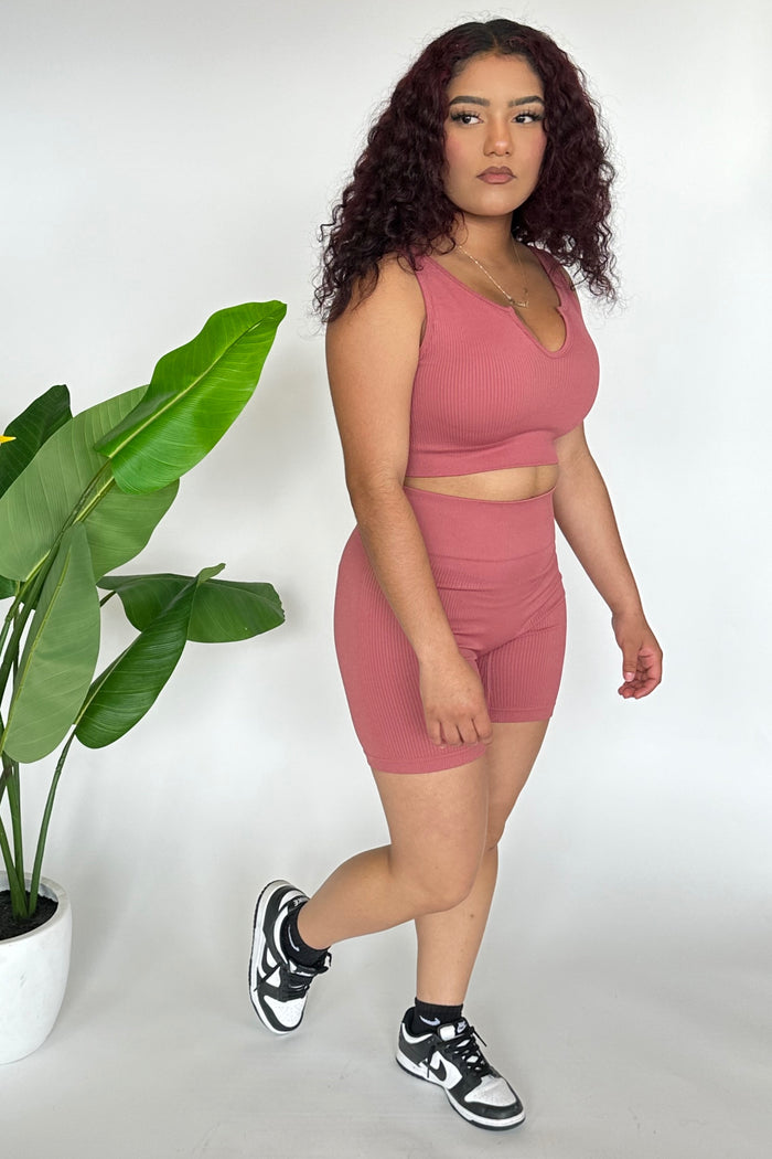 2pc Ribbed Biker Set -Mauve image 2