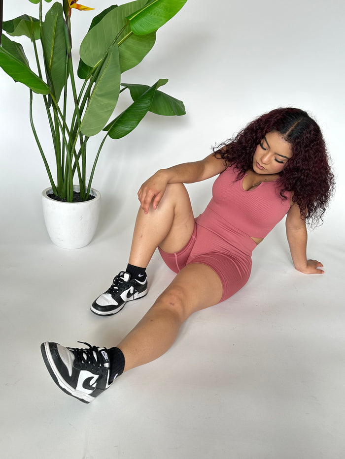 2pc Ribbed Biker Set -Mauve image 4