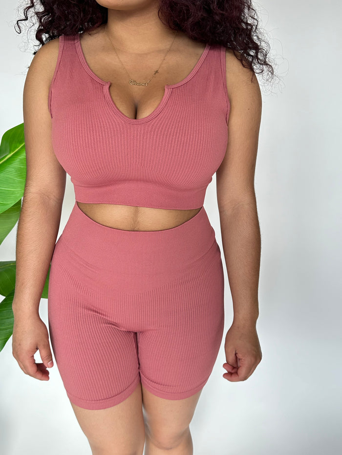 2pc Ribbed Biker Set -Mauve image 5