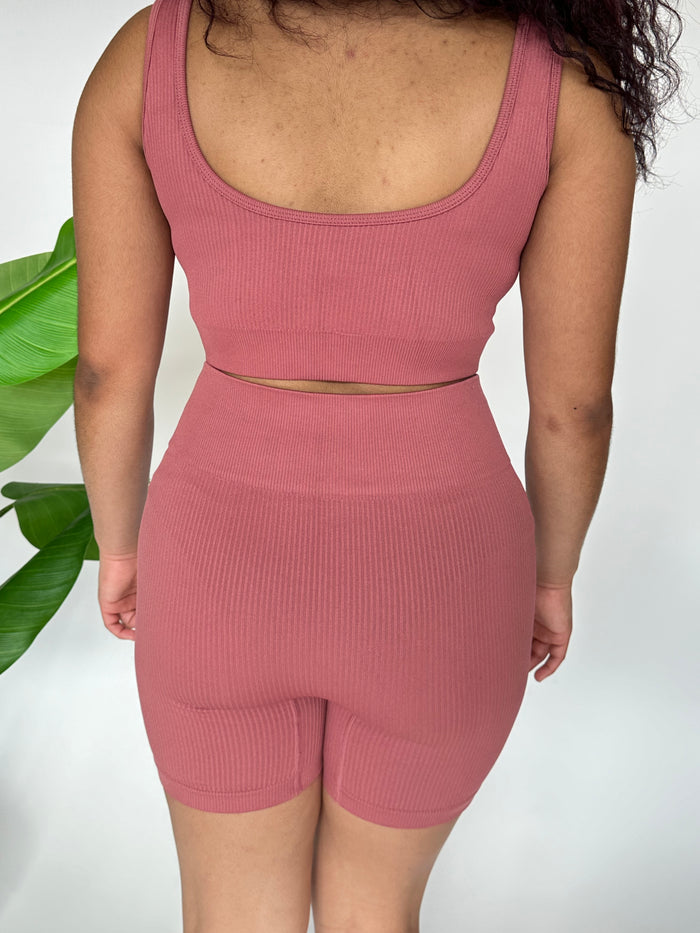 2pc Ribbed Biker Set -Mauve image 6