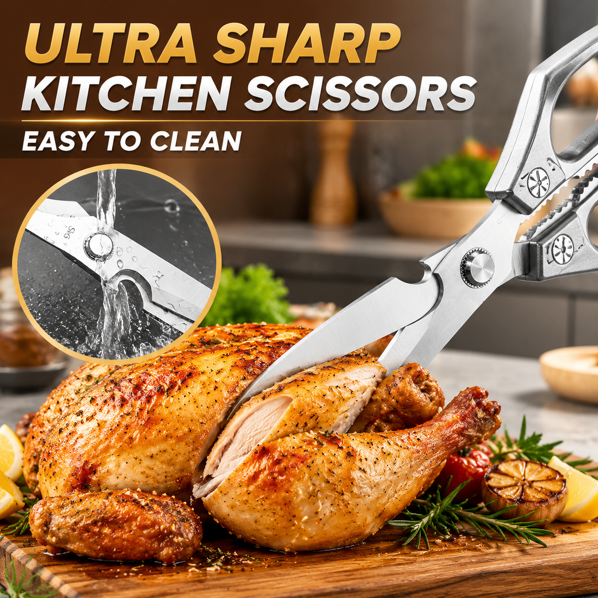 Premium Stainless Steel Kitchen Scissors, Sharp Poultry Shears for Meat, Chicken & Food Preparation