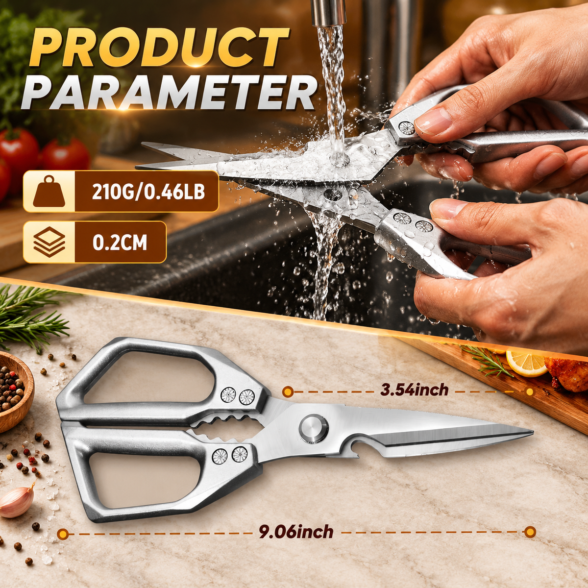 Premium Stainless Steel Kitchen Scissors, Sharp Poultry Shears for Meat, Chicken & Food Preparation