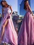 A-line Elegant Tulle Spaghetti Straps Neckline A-line Prom Dresses PD1034