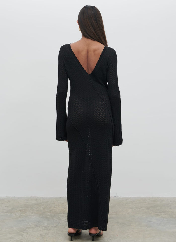 Sachi Is 5'7" & Wears Size UK S|Adeline Knit Midaxi Dress - Black