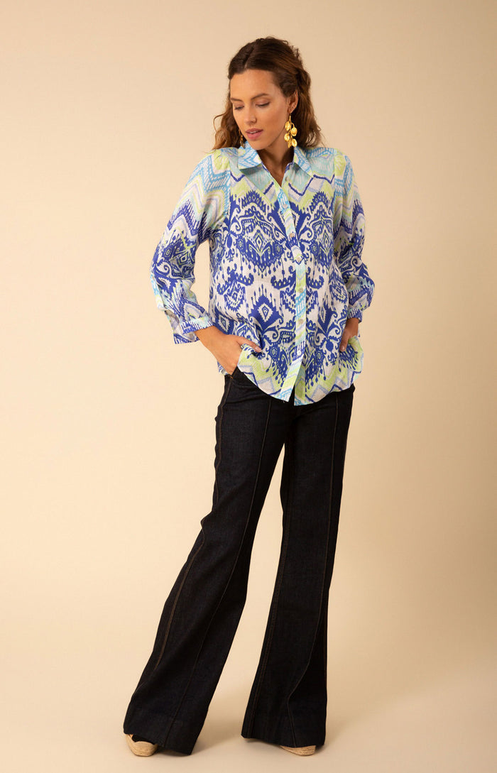 Adelyn Linen Top, color_navy