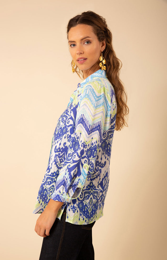 Adelyn Linen Top, color_navy