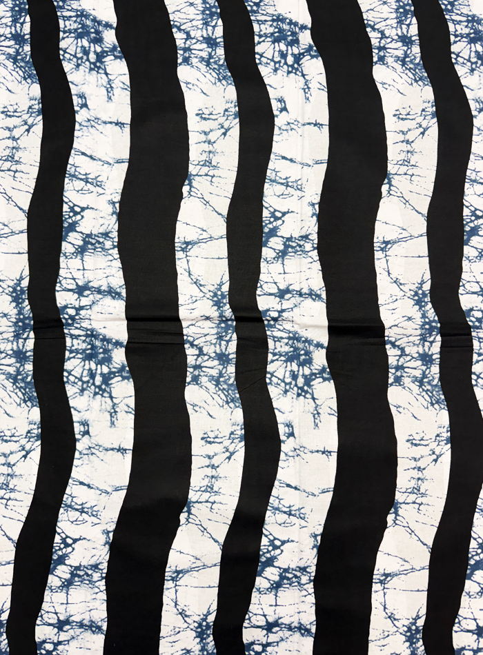 African Ankara Wax Print- Black Denim Blue White