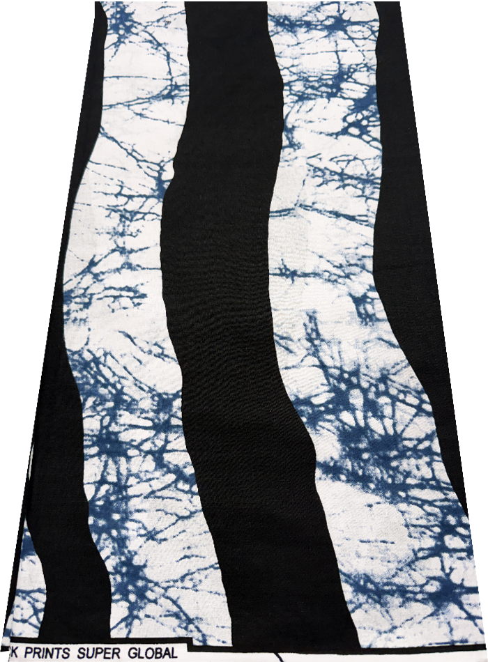African Ankara Wax Print- Black Denim Blue White