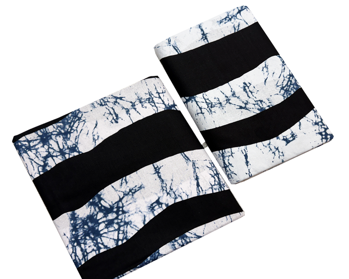 African Ankara Wax Print- Black Denim Blue White