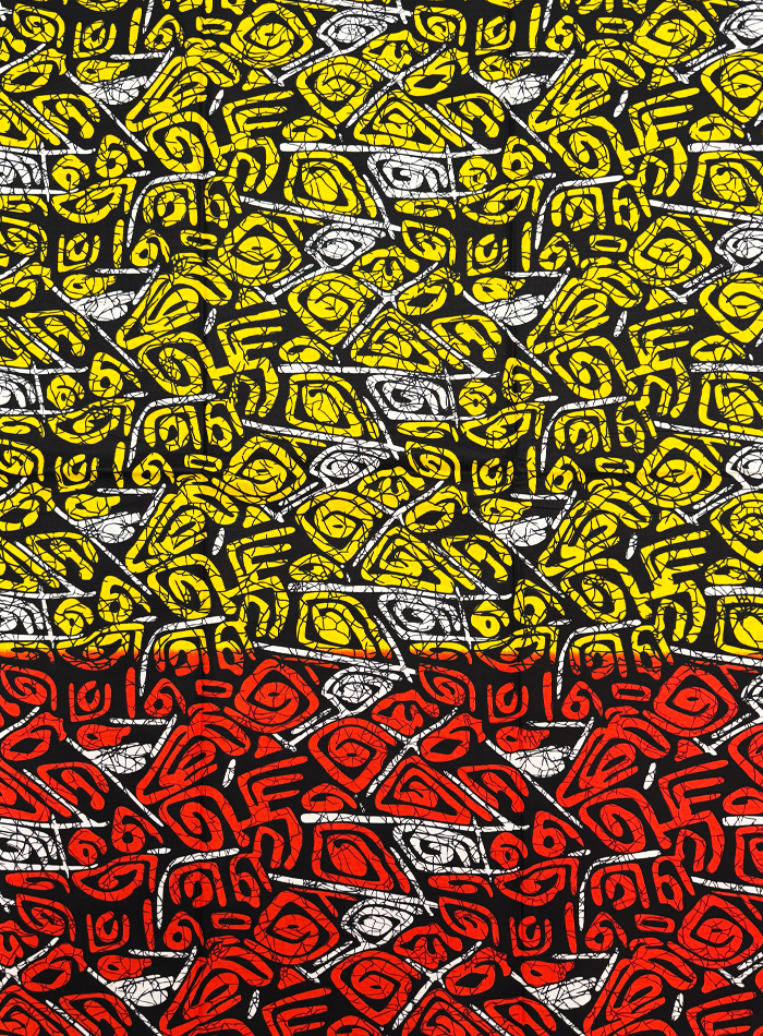 African Ankara Wax Print- Red-Orange Black Yellow White