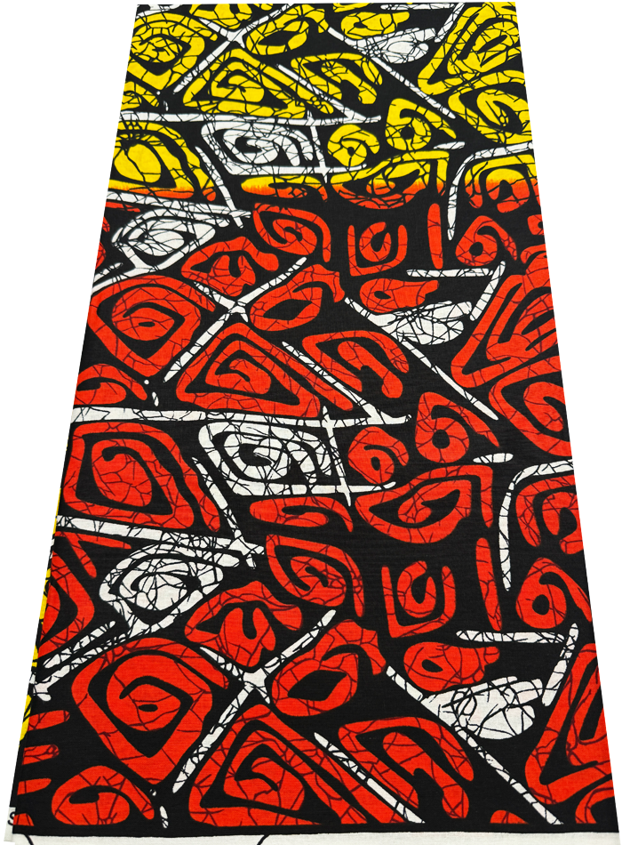 African Ankara Wax Print- Red-Orange Black Yellow White