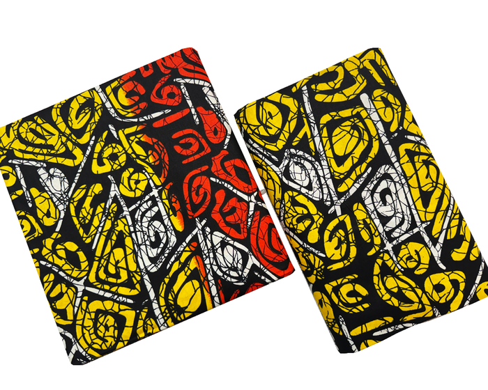 African Ankara Wax Print- Red-Orange Black Yellow White