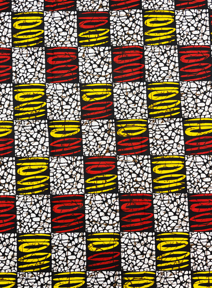 African Ankara Wax Print- Red-Orange Yellow White Black Brown
