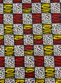 African Ankara Wax Print- Red-Orange Yellow White Black Brown