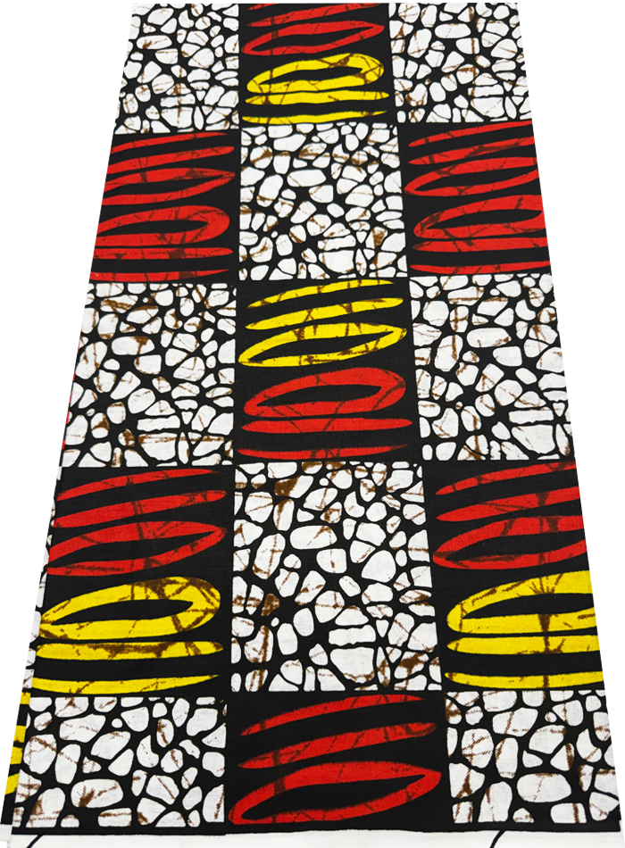 African Ankara Wax Print- Red-Orange Yellow White Black Brown