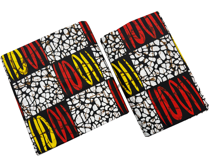 African Ankara Wax Print- Red-Orange Yellow White Black Brown