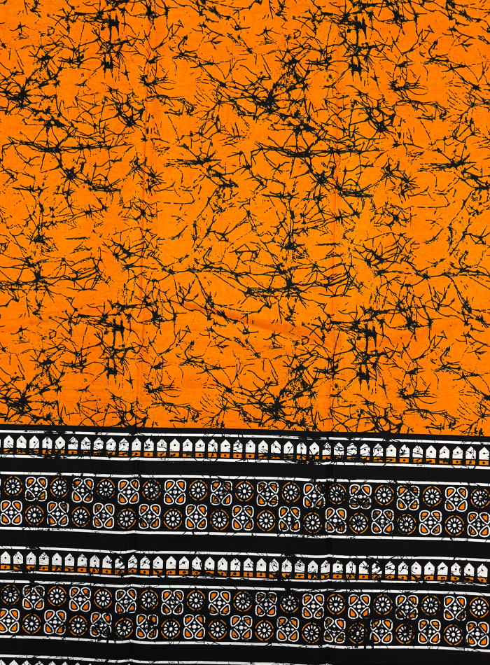 African Ankara Wax Print- Tangerine-Orange Black Off-White