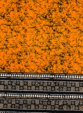 African Ankara Wax Print- Tangerine-Orange Black Off-White