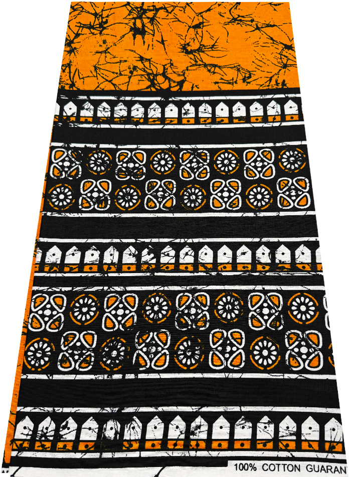 African Ankara Wax Print- Tangerine-Orange Black Off-White