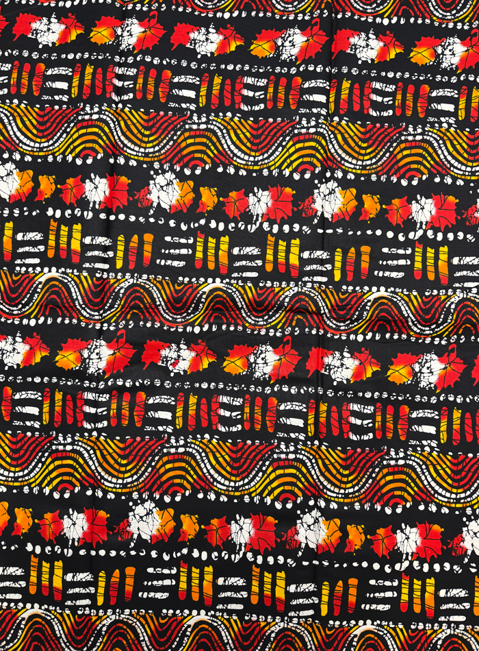 African Ankara Wax Print-Black White Orange Yellow Red