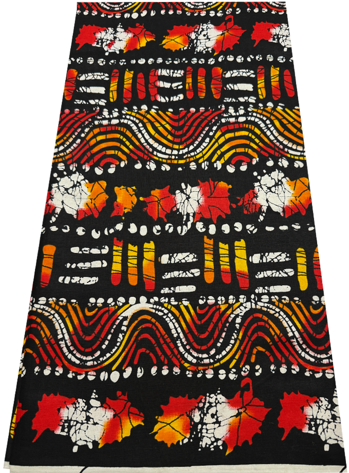 African Ankara Wax Print-Black White Orange Yellow Red