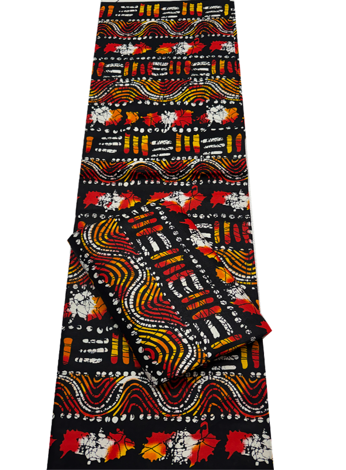 African Ankara Wax Print-Black White Orange Yellow Red