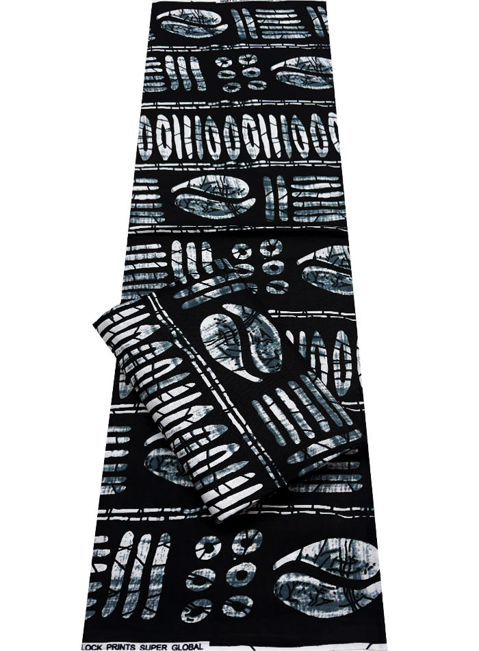 African Ankara Wax Print-Gray Black and White