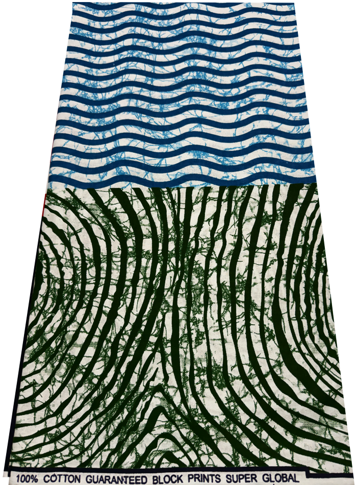 African Ankara Wax Print-Green Light Blue White Red Navy Blue