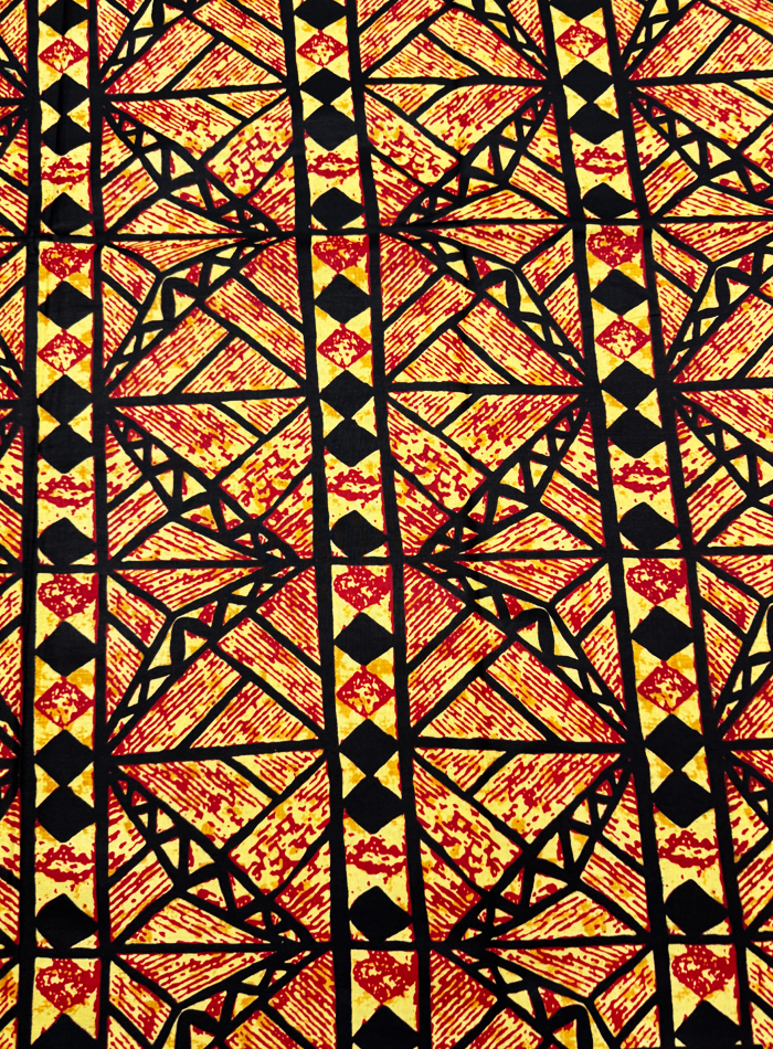 African Ankara Wrapper-Red, Orange, Black Yellow-Cream