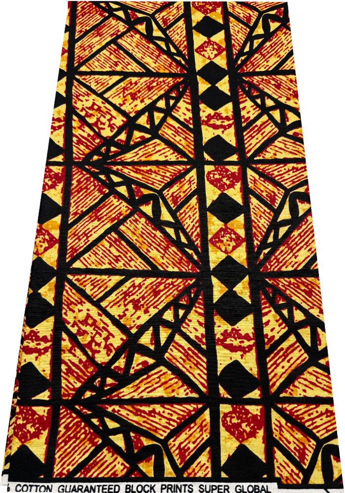 African Ankara Wrapper-Red, Orange, Black Yellow-Cream