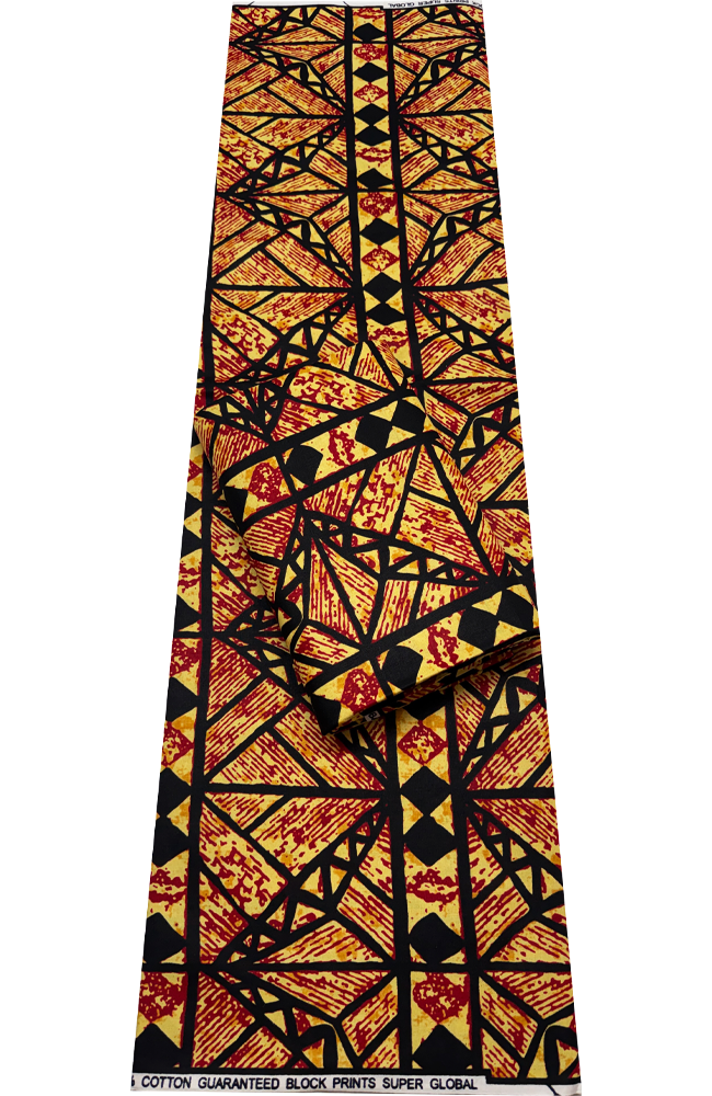 African Ankara Wrapper-Red, Orange, Black Yellow-Cream